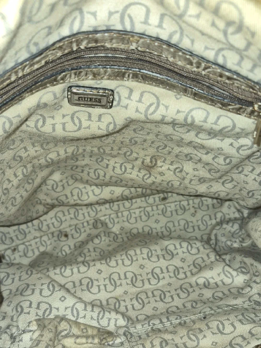 Guess Vintage beige and brown crocodile-embossed Cream And Gray Sarchel - Picture 3 of 4